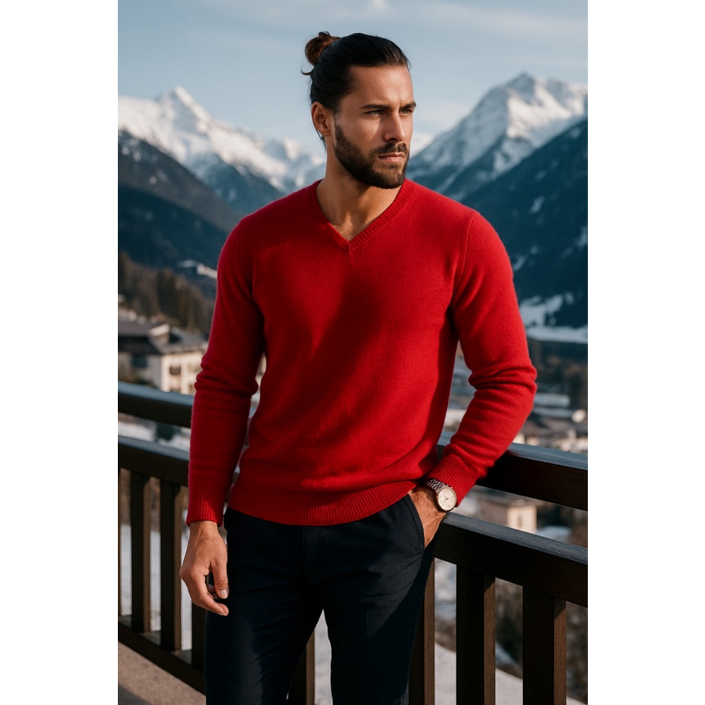 Club Room Cashmere Knit Sweater V Neck Classic Red Winter Bold Luxe Grandpacore